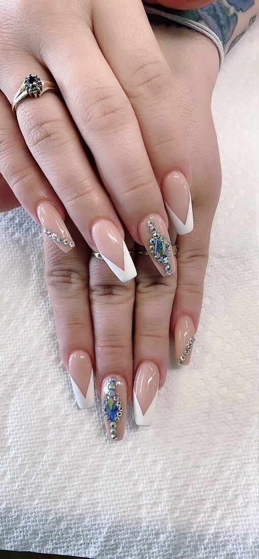 White French almond set with silver glitter accent nails