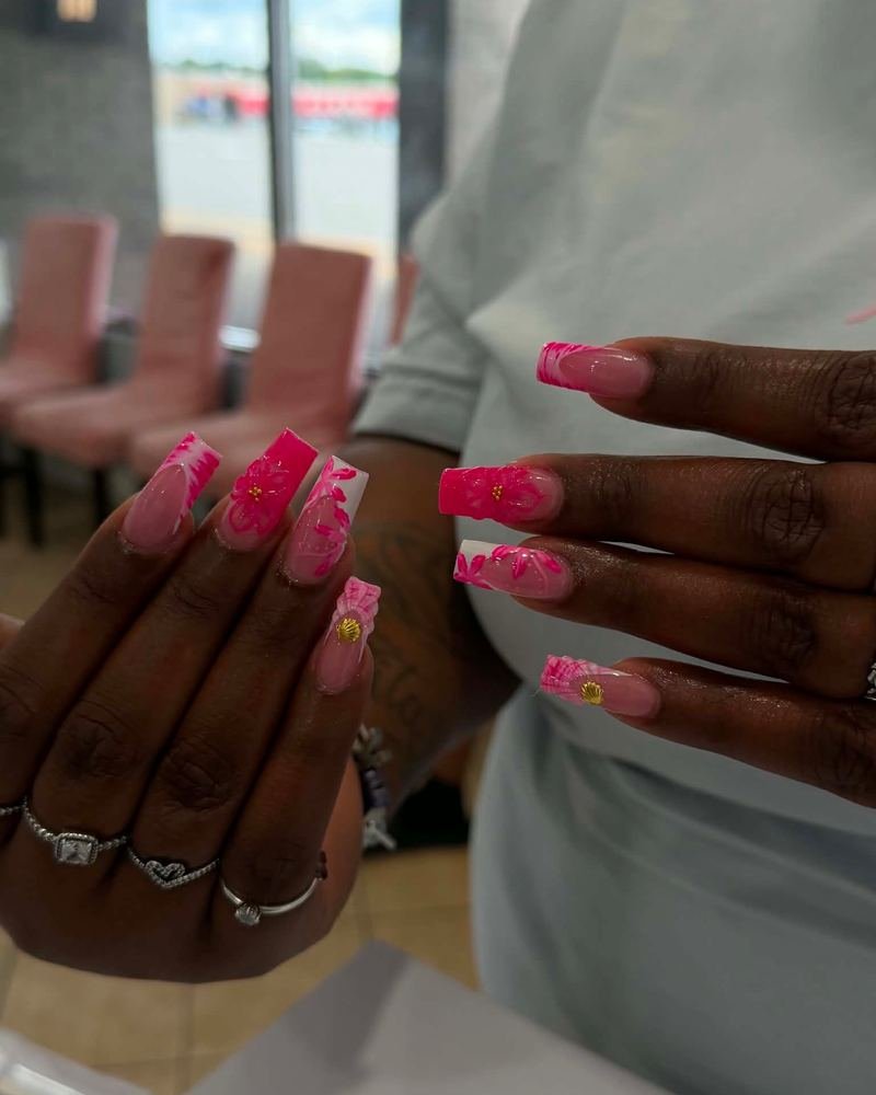 Hot pink coffin set with hand-painted art