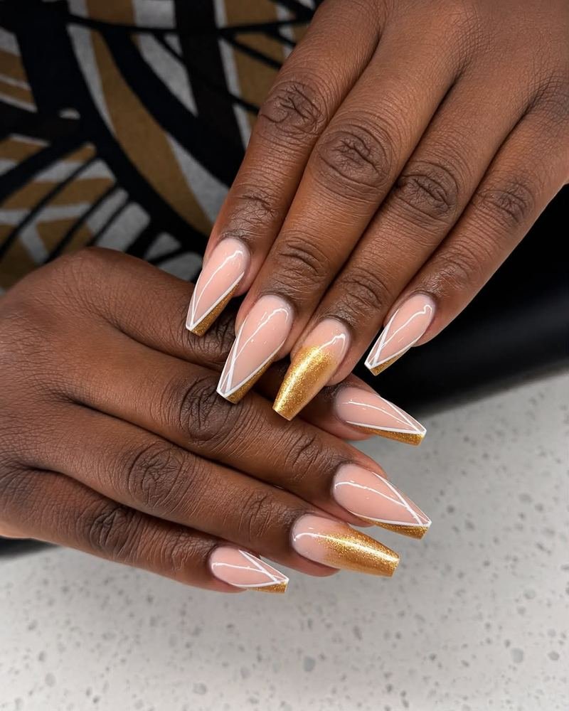 Nude stiletto set with gold chrome tips