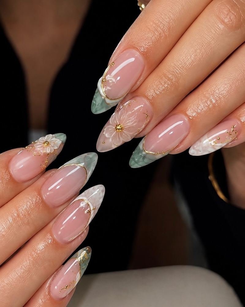Sheer nude stiletto set with glitter and sculpted detail