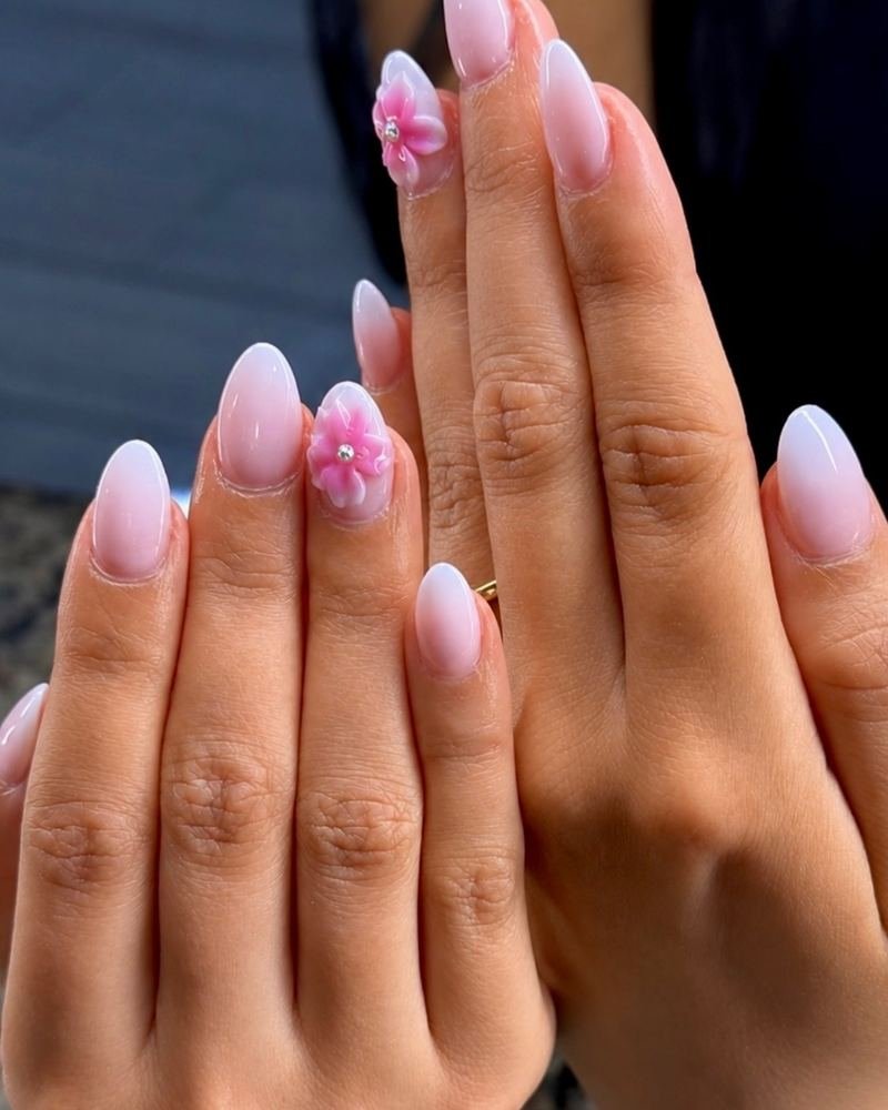 Pink ombre almond set with hand-painted floral detail